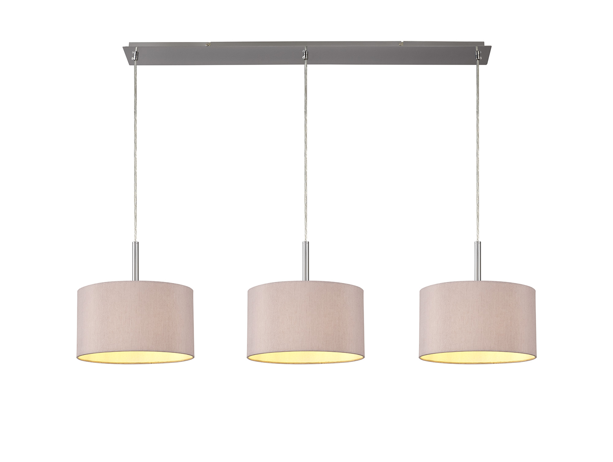 DK0587  Baymont 30cm Shade 3 Light Pendant Satin Nickel, Taupe